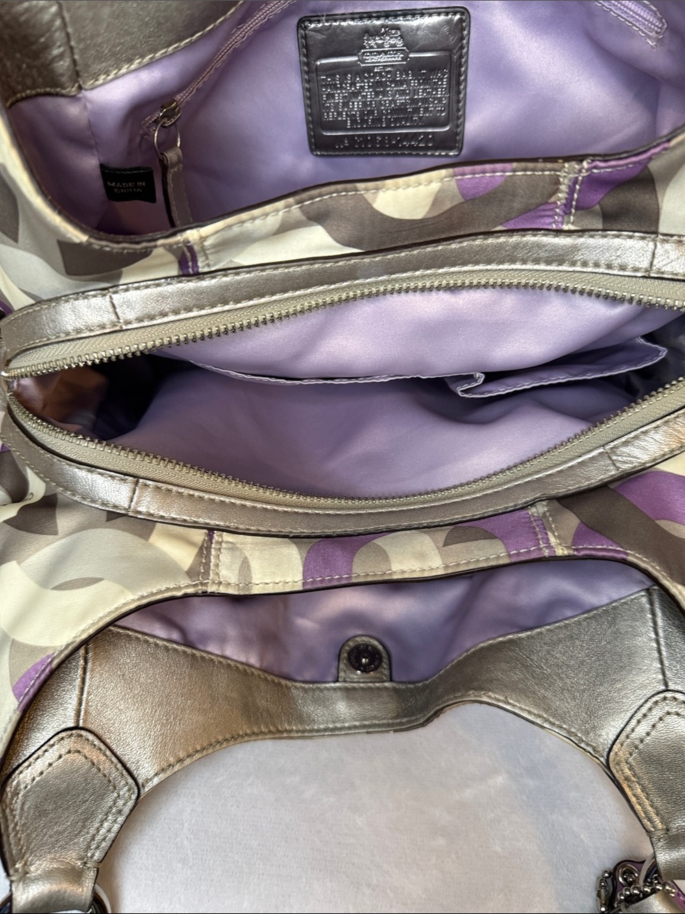 Coach Y2K Op Art Glam Purple Satin Metallic Shoulder Bag C1068-14420 - Picture 10 of 13